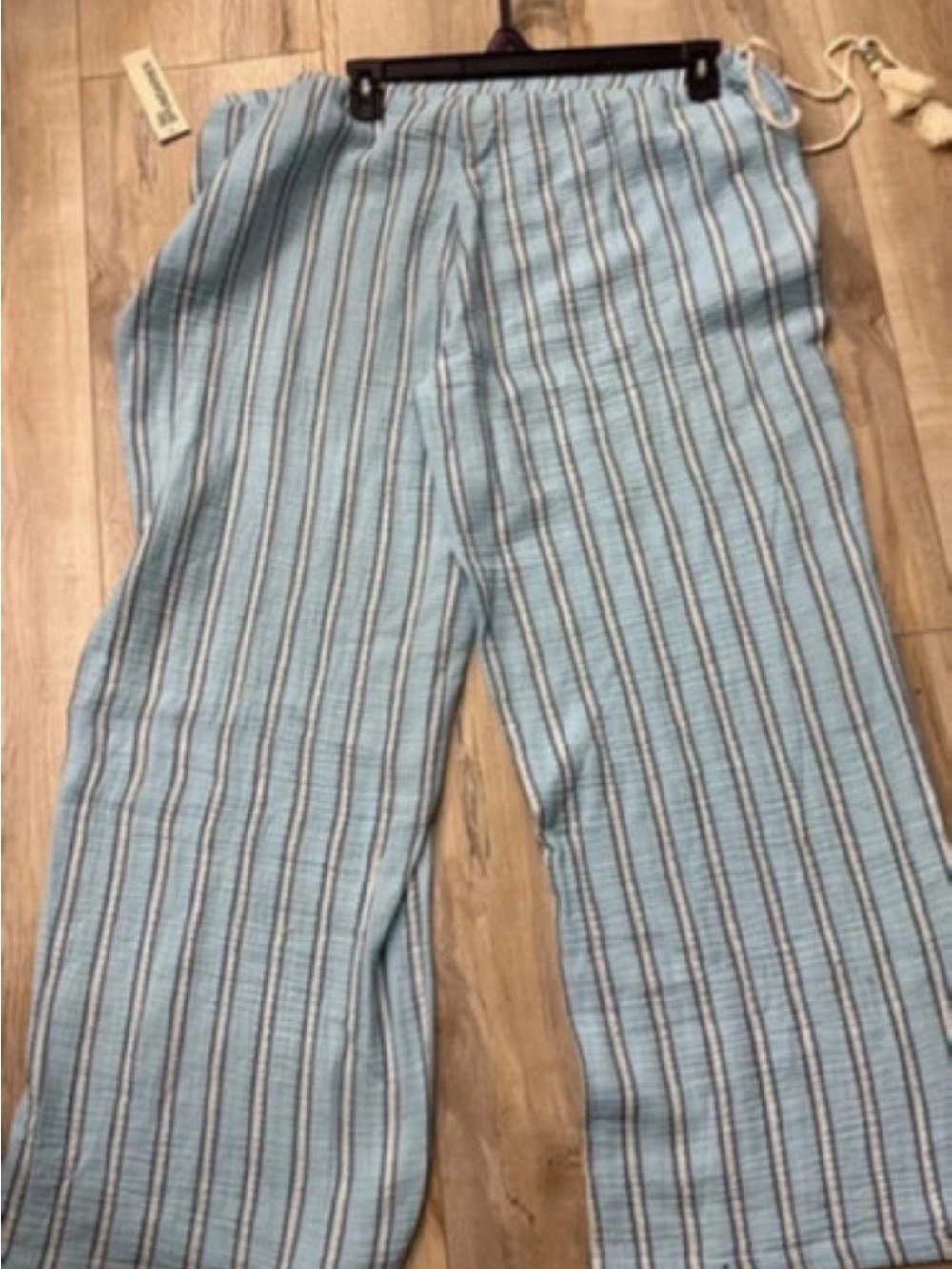 Light Blue Striped Wide-Leg beach Pants